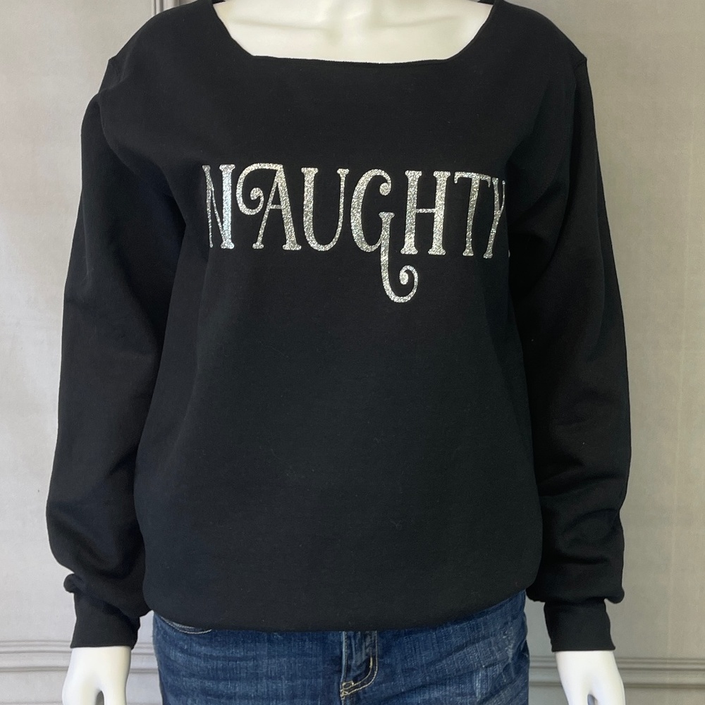 SPARKLE NAUGHTY OFF THE SHOULDER SWEATSHIRT